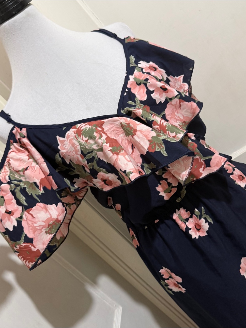 Blush Navy Floral Dress with Pink Blooms XL